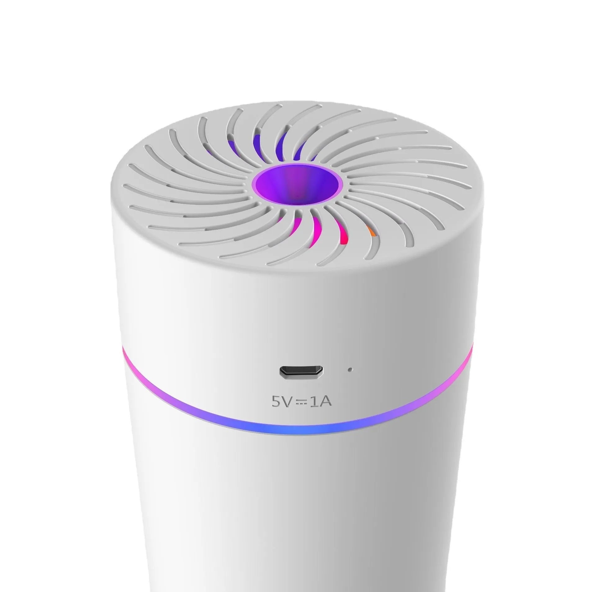 Compact white car USB humidifier with aromatherapy function for vehicle cabins