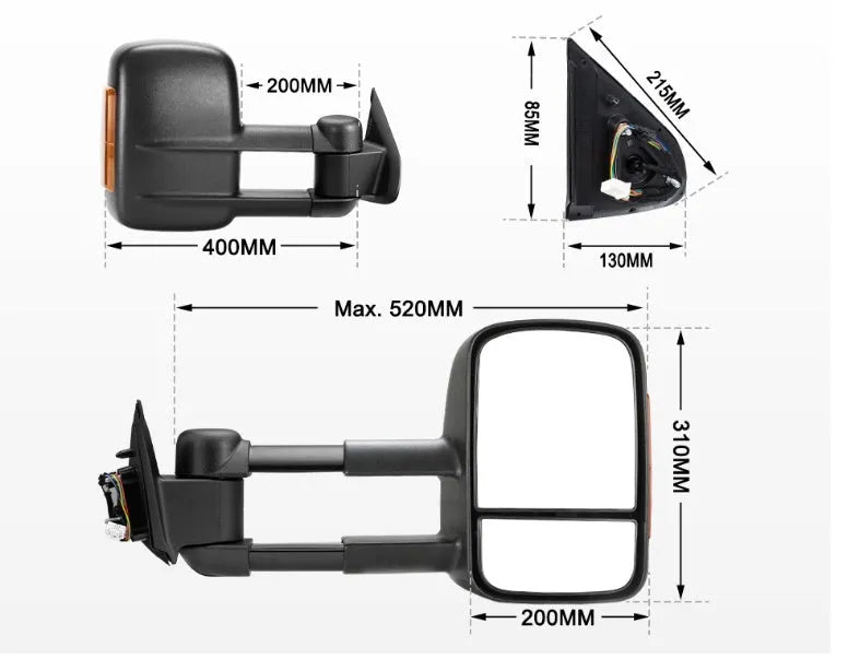 Black electric exterior rear view mirror for Nissan Navara D23 NP300 with integrated indicator light