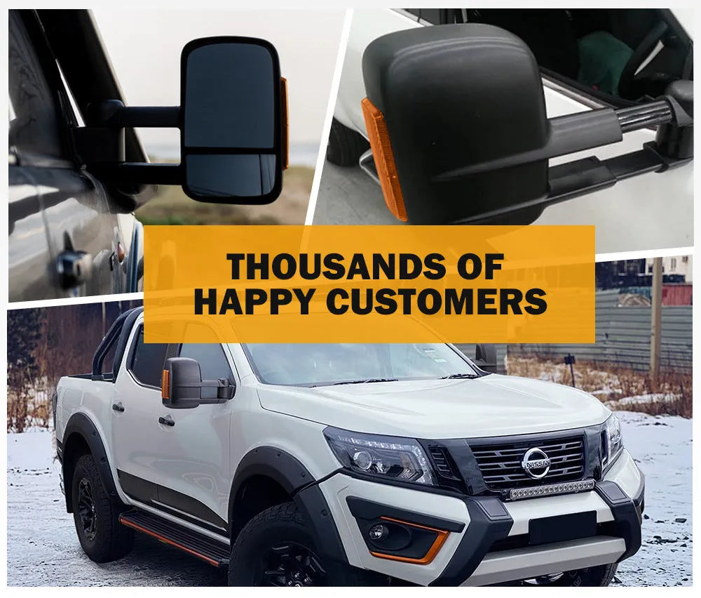 Black electric exterior rear view mirror for Nissan Navara D23 NP300 with integrated indicator light