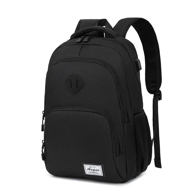 Lightweight USB charging backpack in grey with trolley sleeve and thickened nylon fabric
