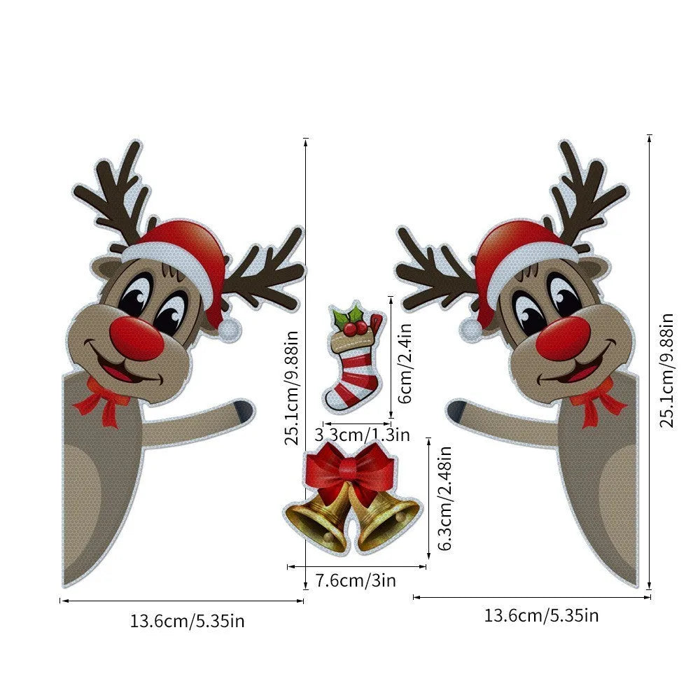 Christmas elk bell cartoon design magnetic luminous reflective bumper sticker set for car decoration