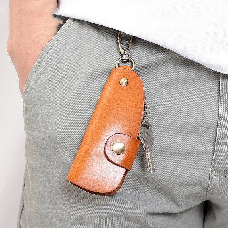 Handmade genuine leather car key storage bag in short length dimensions with colour options