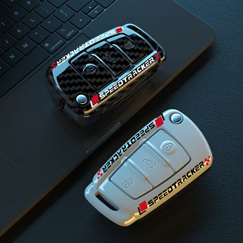 Carbon fibre style car key cover with mirror surface in carbon black and white colour options