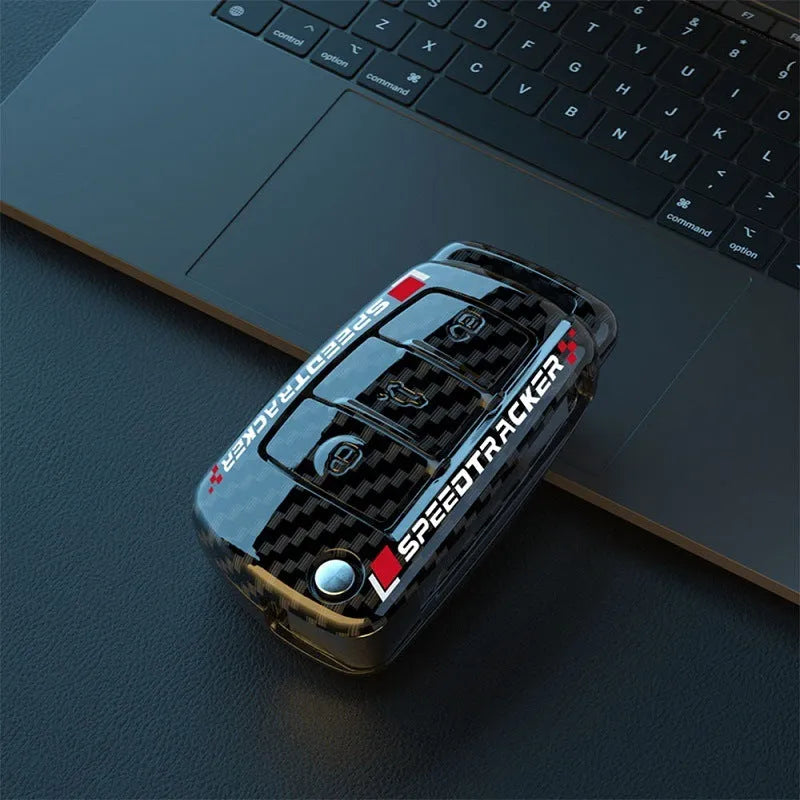 Carbon fibre style car key cover with mirror surface in carbon black and white colour options