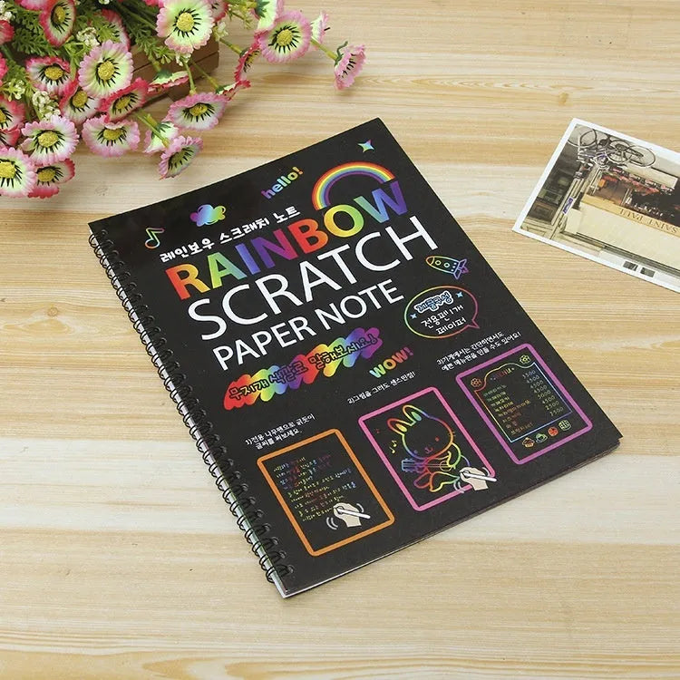 Children's large 26x19cm colourful scratch art paper with scraper tool for DIY painting