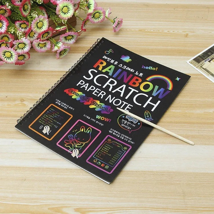 Children's large 26x19cm colourful scratch art paper with scraper tool for DIY painting