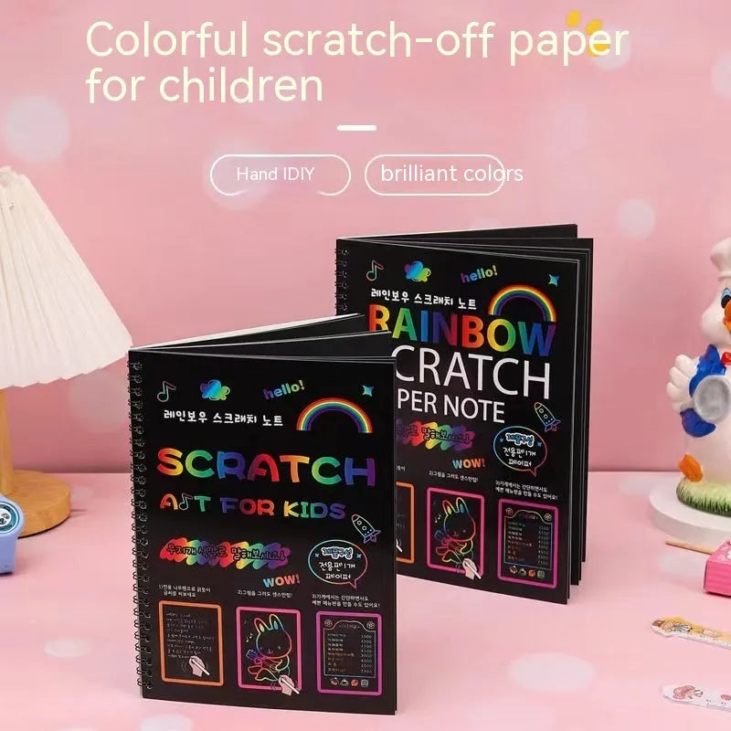 Children's large 26x19cm colourful scratch art paper with scraper tool for DIY painting
