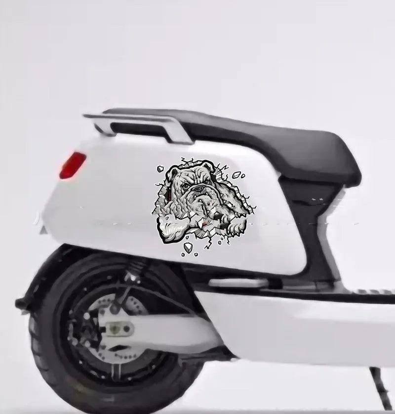 Grey dog illustration motorcycle decorative sticker, 17cm square paper bumper sticker.