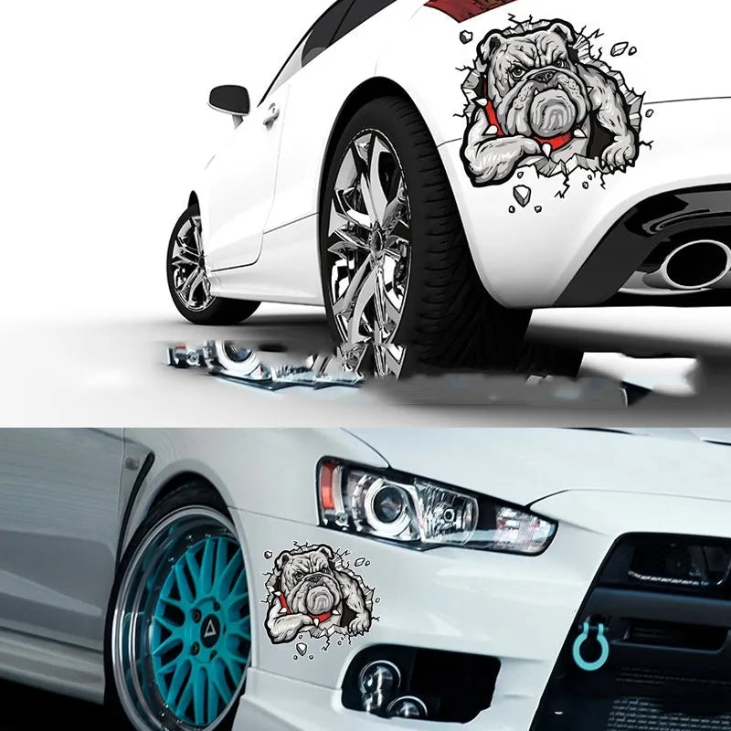 Grey dog illustration motorcycle decorative sticker, 17cm square paper bumper sticker.