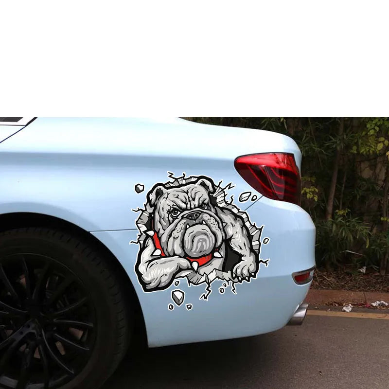 Grey dog illustration motorcycle decorative sticker, 17cm square paper bumper sticker.