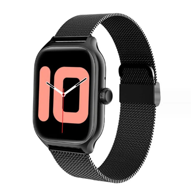 Gold smart watch with touch screen and silicone strap displaying health metrics
