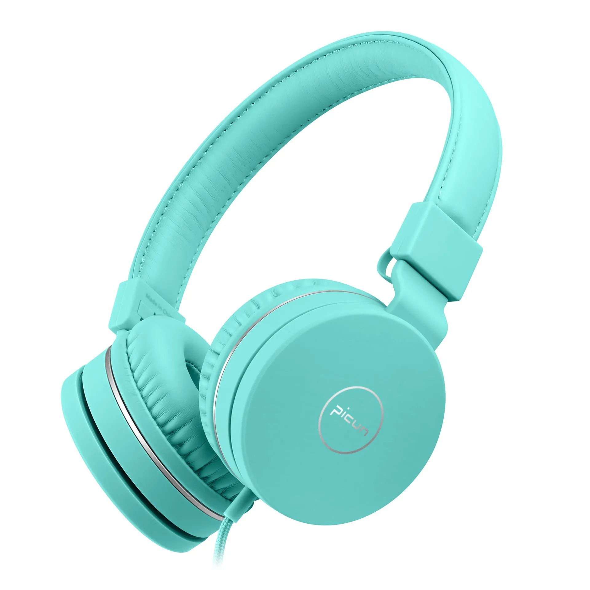 Bengoo C30 wired over-ear headphones with microphone in mint green colour with braided cable