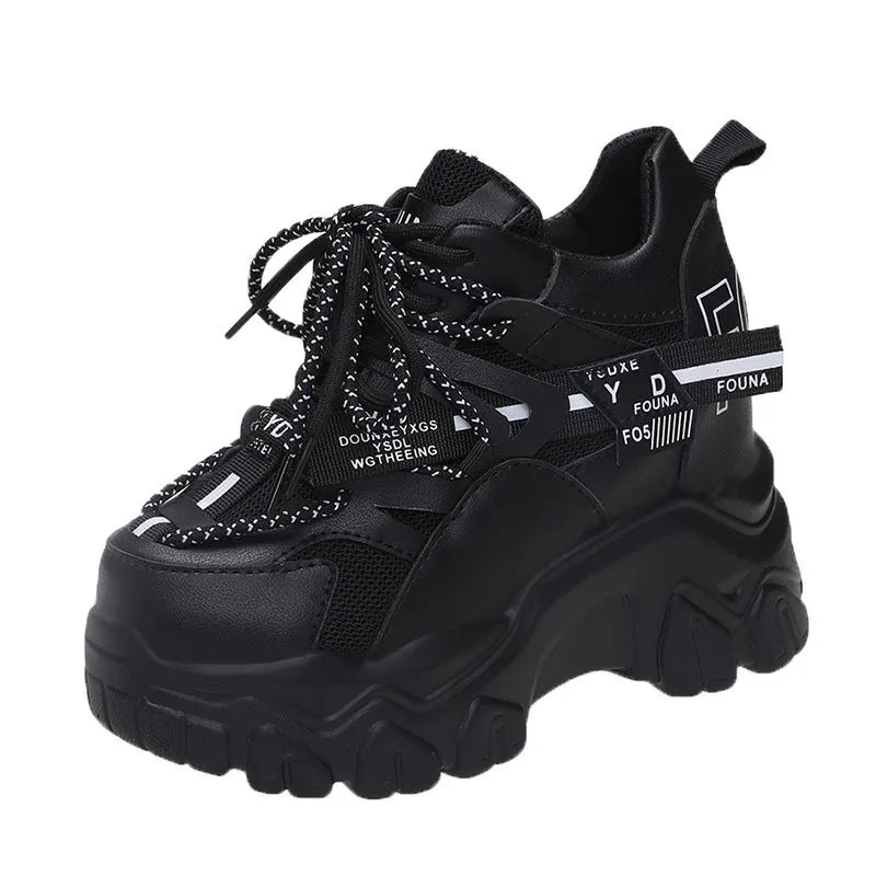 Women's white breathable mesh platform sports shoes with cross strap and rubber sole