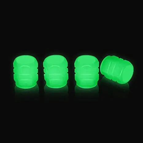 Rubber luminous tyre valve caps in multiple colours showing pack size options for bicycle and motorbike wheels