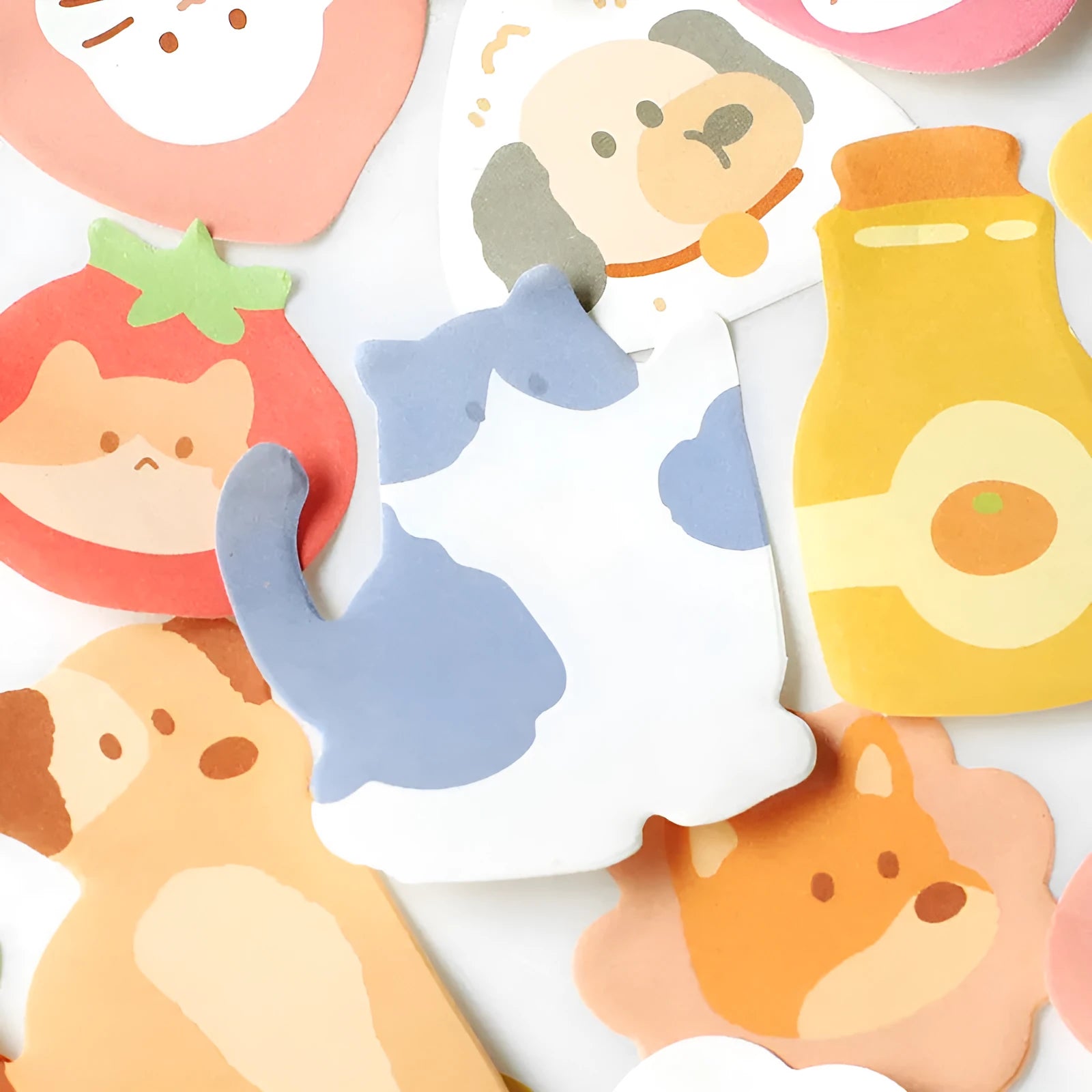 Small animal shaped sticky note set with sea otter, kitten, puppy and bunny designs