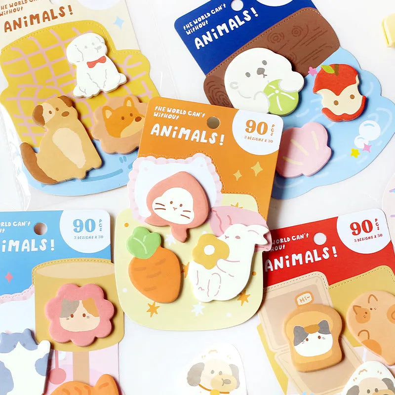 Small animal shaped sticky note set with sea otter, kitten, puppy and bunny designs