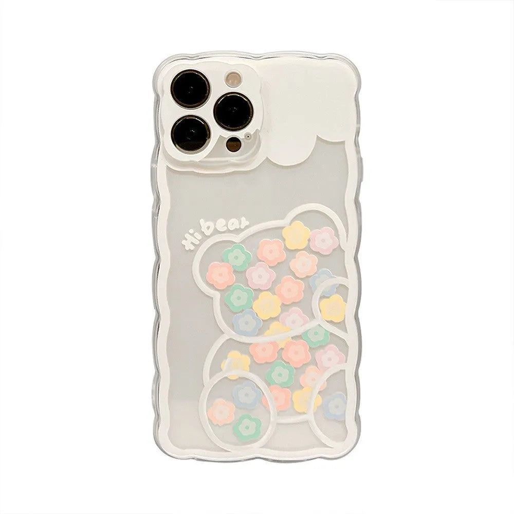 Wave edge silicone phone case for Apple iPhone with transparent oil painting blueberry flower design and wavy pattern