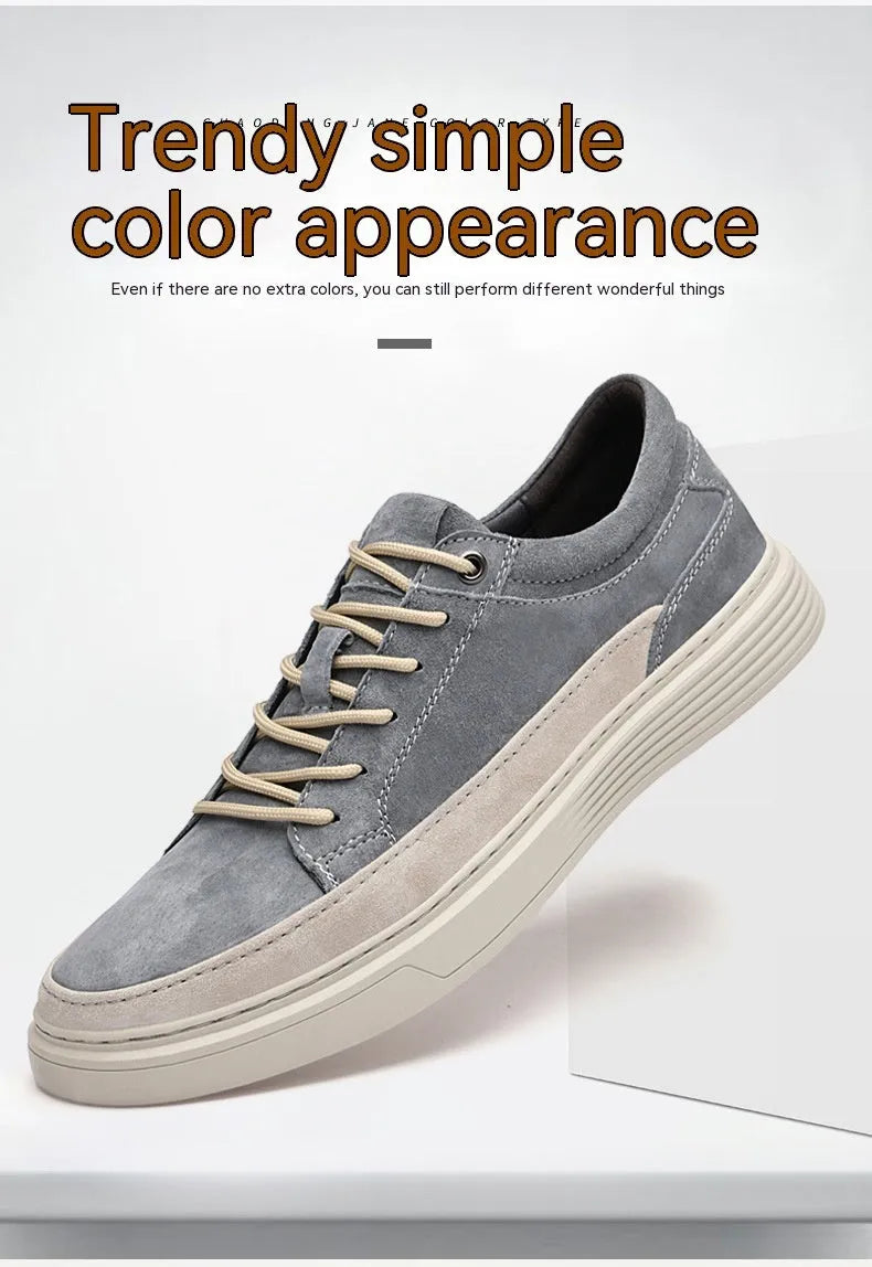 Men's grey pigskin leather skate shoes with rubber sole and lace-up front