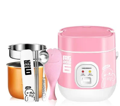 Miniature round rice cooker with mechanical controls and 2L capacity for 1-2 persons