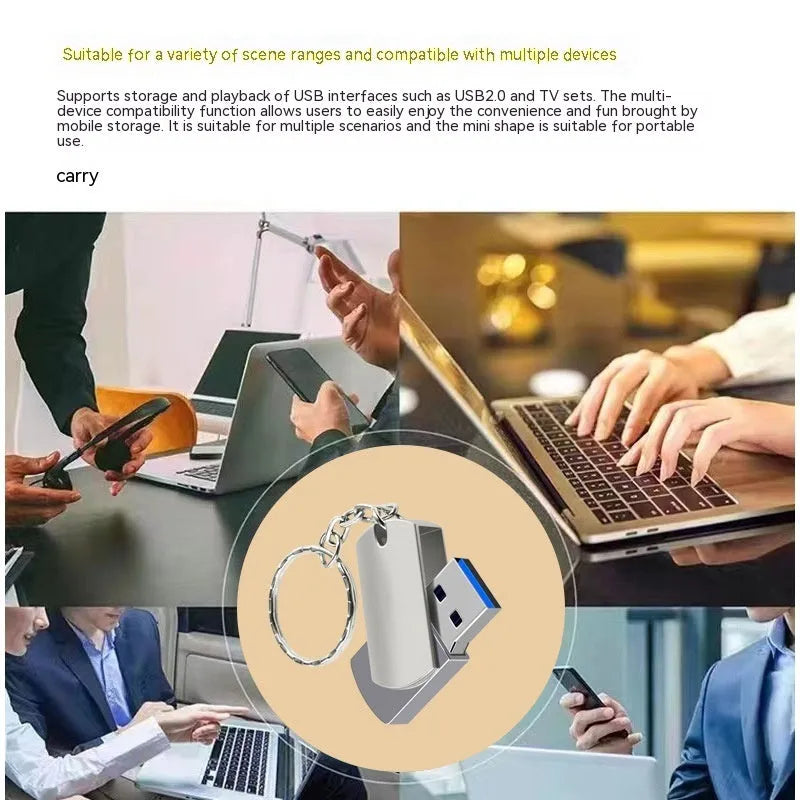 White metal rotating USB flash drive showing compact dimensions