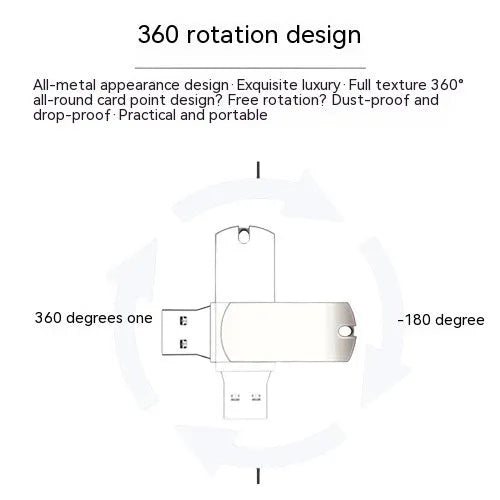 White metal rotating USB flash drive showing compact dimensions