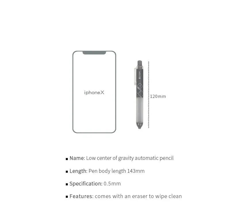 0.5mm automatic pencil with cloud grip pattern on plastic barrel in black and white colour options