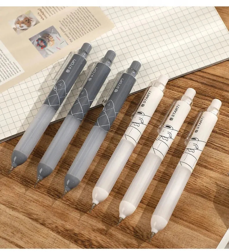0.5mm automatic pencil with cloud grip pattern on plastic barrel in black and white colour options