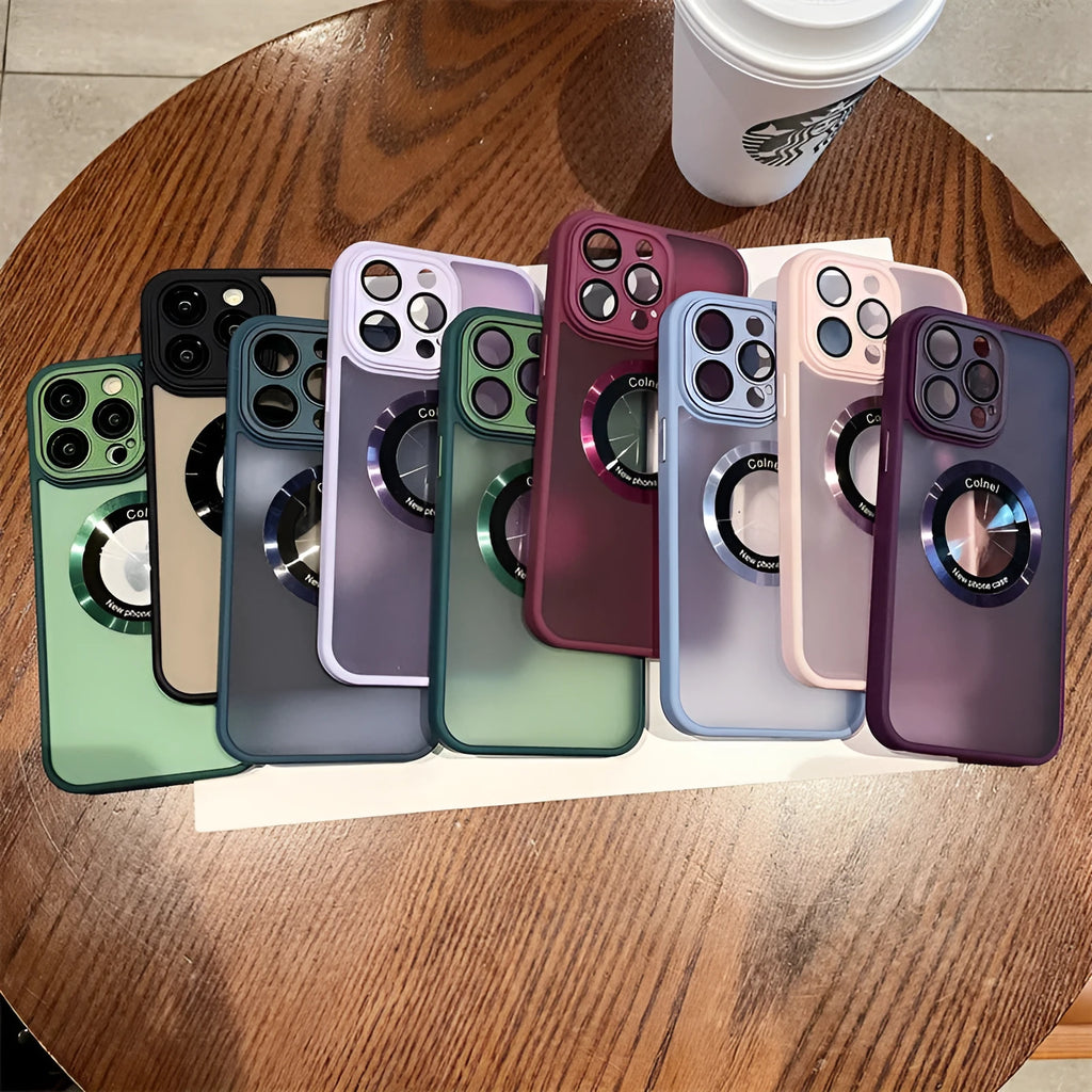 Frosted PC magnetic phone case for iPhone 15 in dark purple colour with slim profile