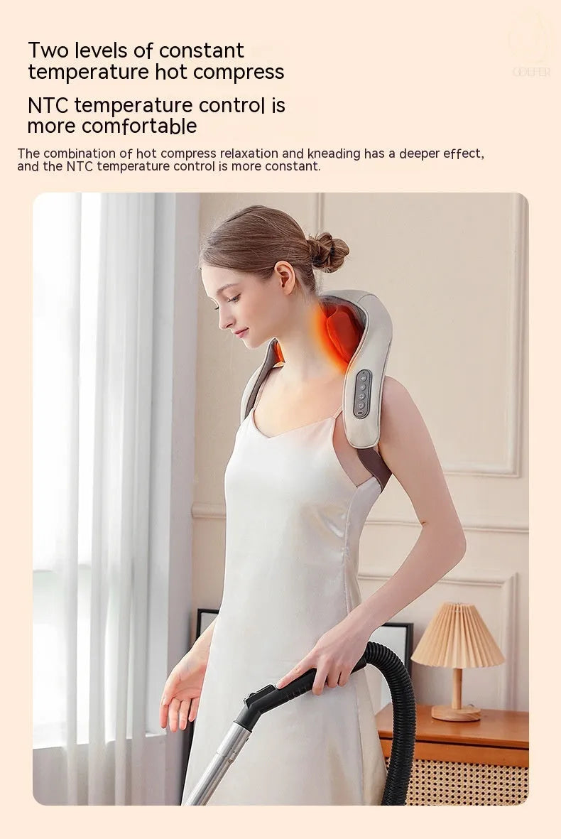 Creamy white rechargeable shoulder and neck massager with 7.4V motor