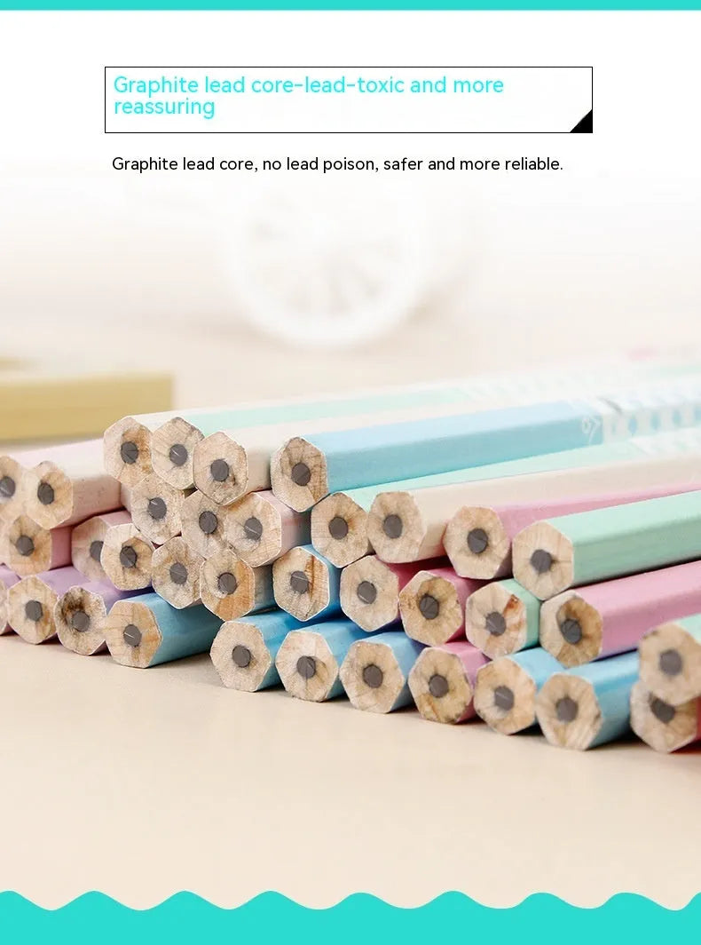 Fifty basswood hexagonal HB pencils in a wooden storage barrel for bulk stationery supply