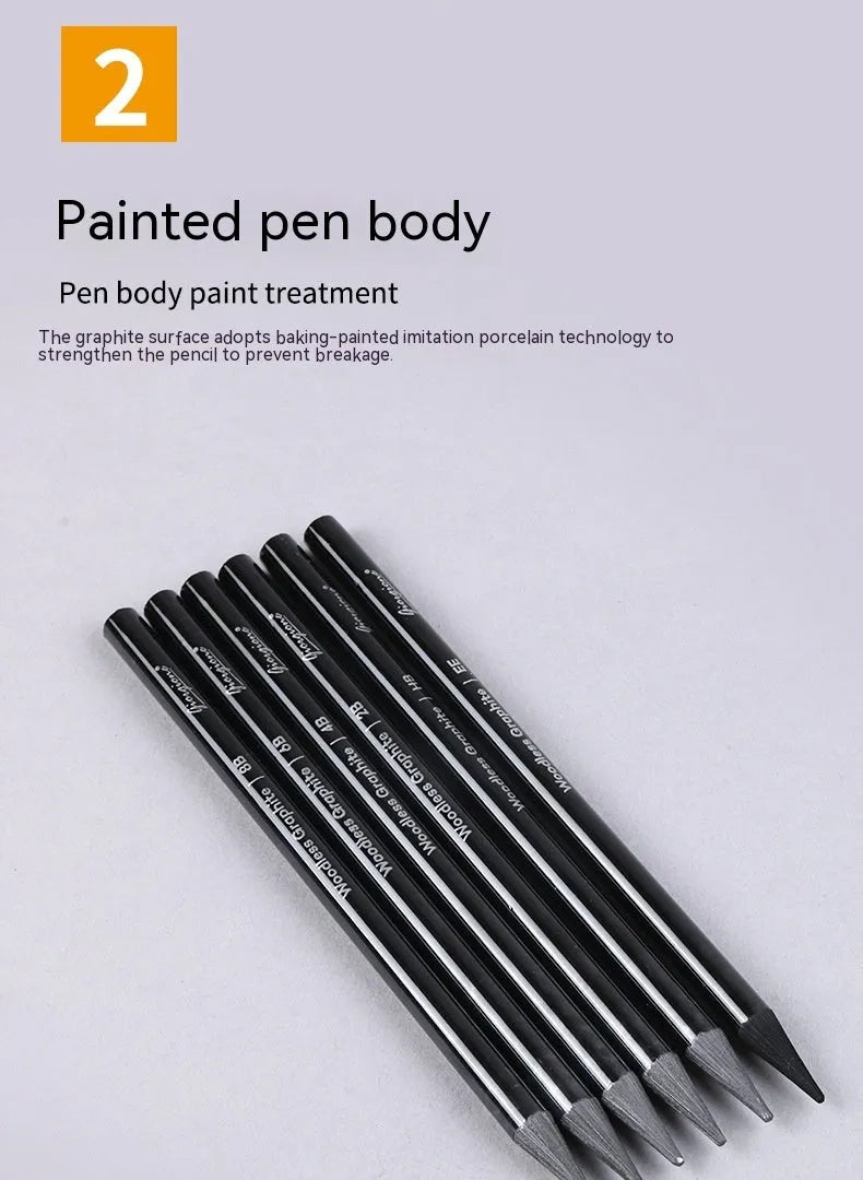 Carbonized Pencil Suit set showing graphite and carbonized pencils with wooden shells on a suction card.