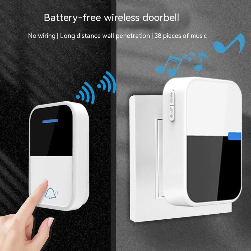 White plastic wireless doorbell with receiver and beeper units showing modern design