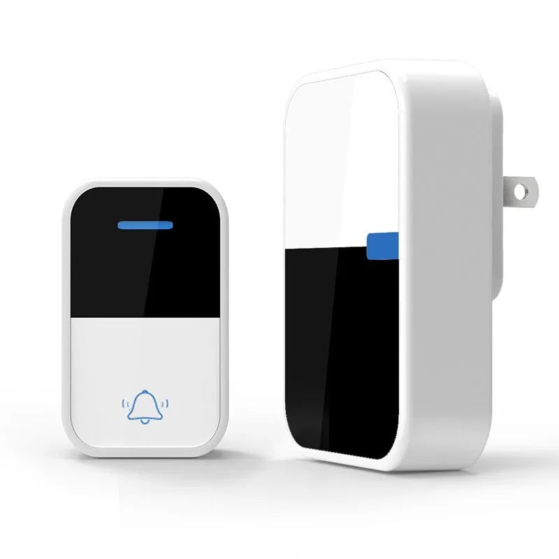 White plastic wireless doorbell with receiver and beeper units showing modern design
