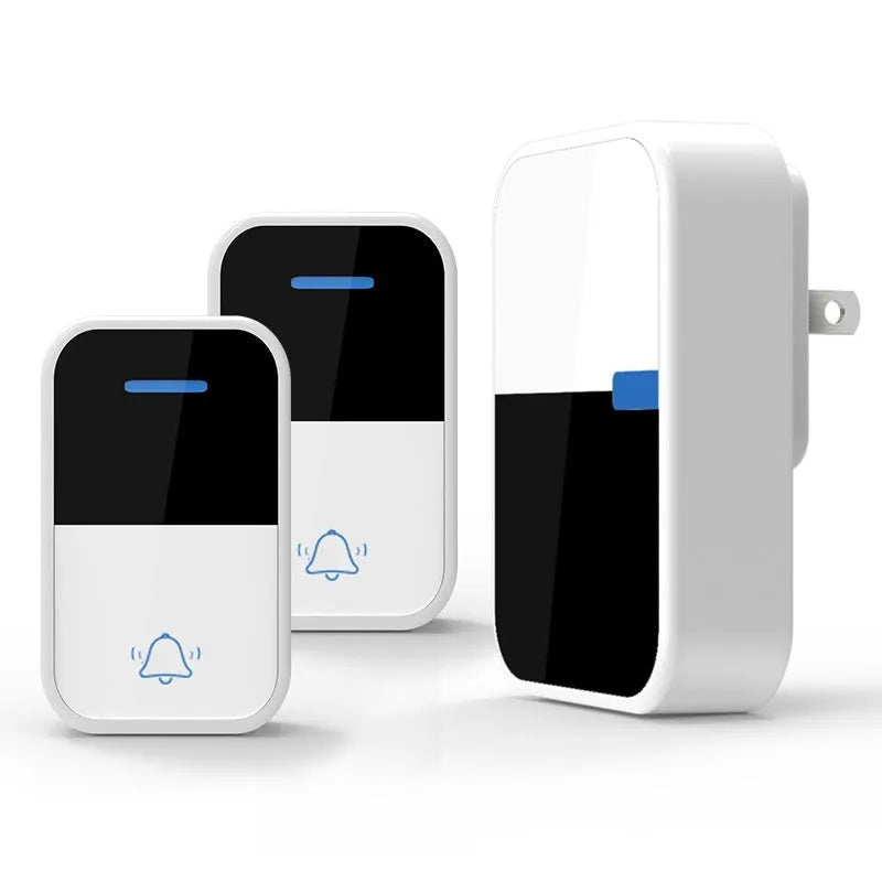 White plastic wireless doorbell with receiver and beeper units showing modern design