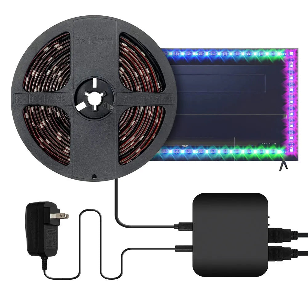 Intelligent TV backlight LED strip with waterproof plastic construction in three set lengths