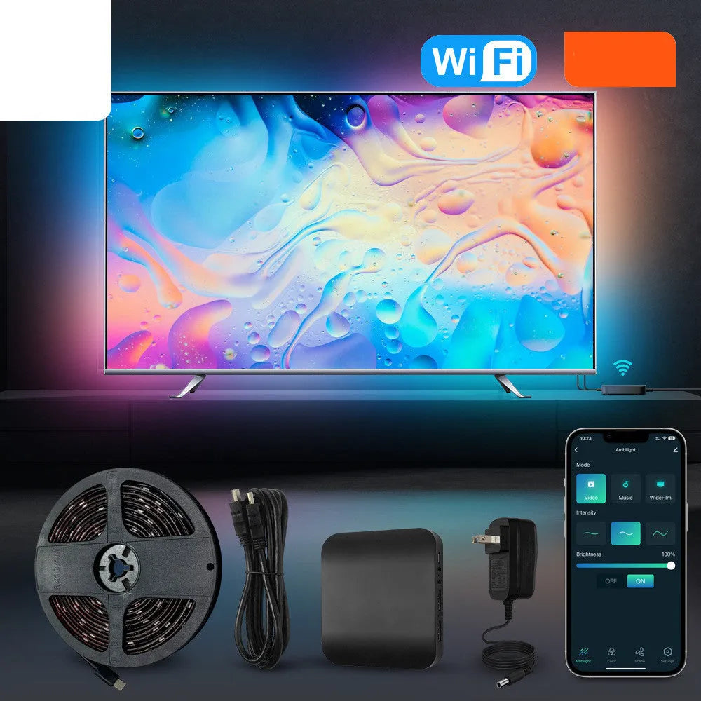 Intelligent TV backlight LED strip with waterproof plastic construction in three set lengths