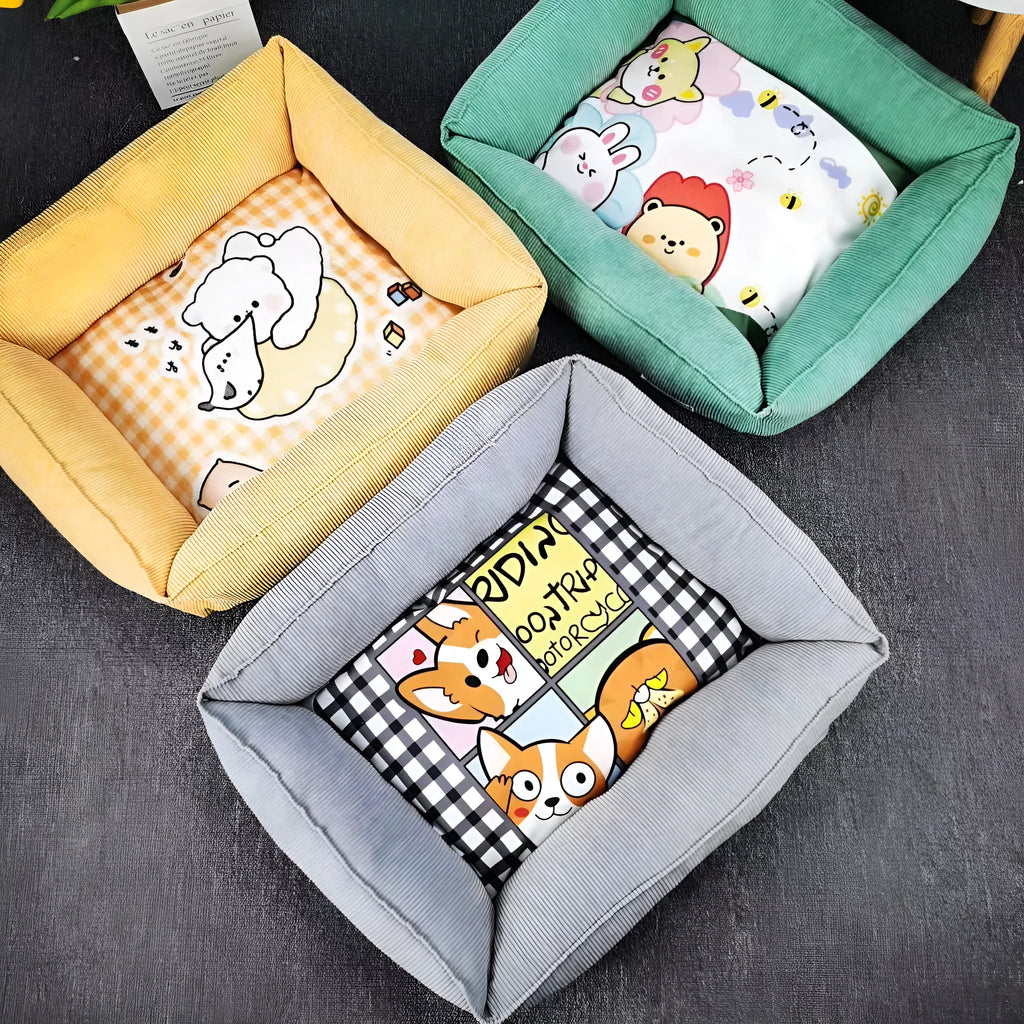 Light blue fine velvet pet nest for dogs and cats with PP cotton filling, shown in 50x40cm size.