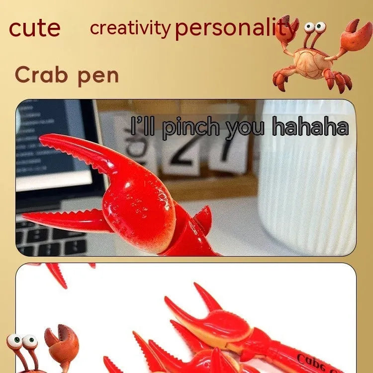 Colourful cartoon crab novelty ballpoint pen with a pressable fidget clip.