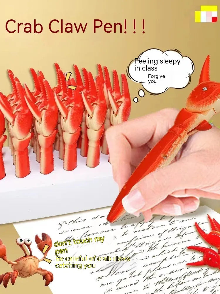 Colourful cartoon crab novelty ballpoint pen with a pressable fidget clip.