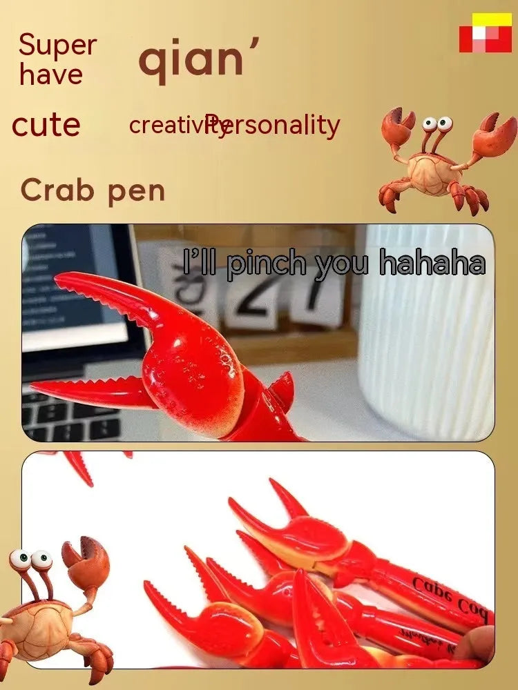 Colourful cartoon crab novelty ballpoint pen with a pressable fidget clip.