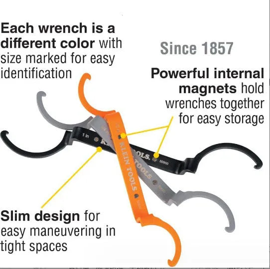 H251 specification three-piece wrench set showing orange, grey and black crescent, magnetic suction and catheter locking tools