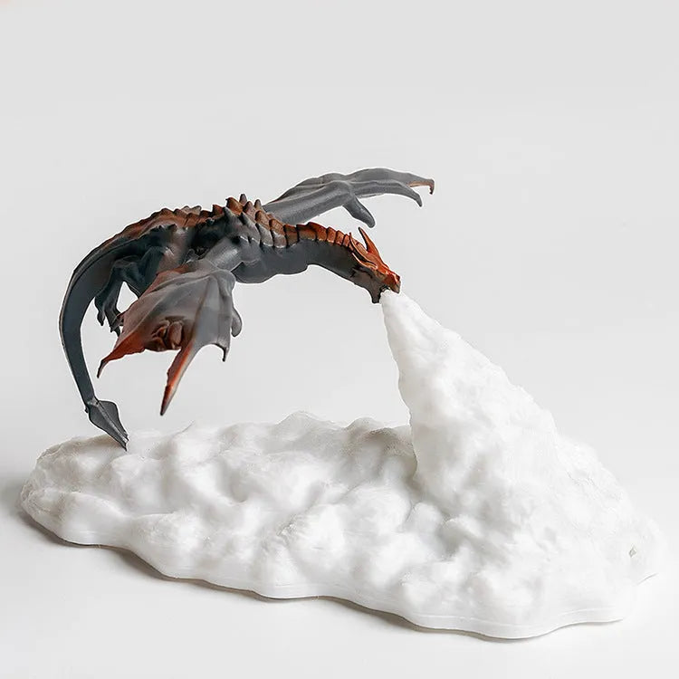 3D printed fire-breathing dragon night light with red glowing LED, measuring 200mm.