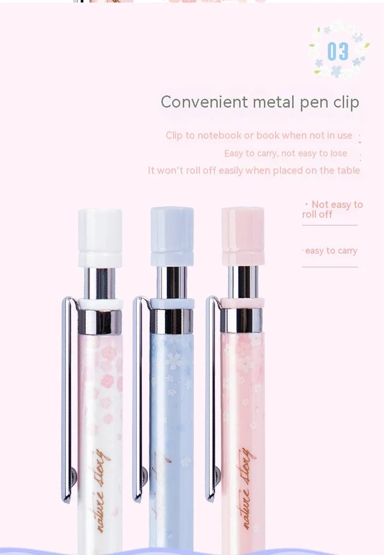 Three Sakura-design automatic pencils with mixed colours and 0.5mm HB refill boxes