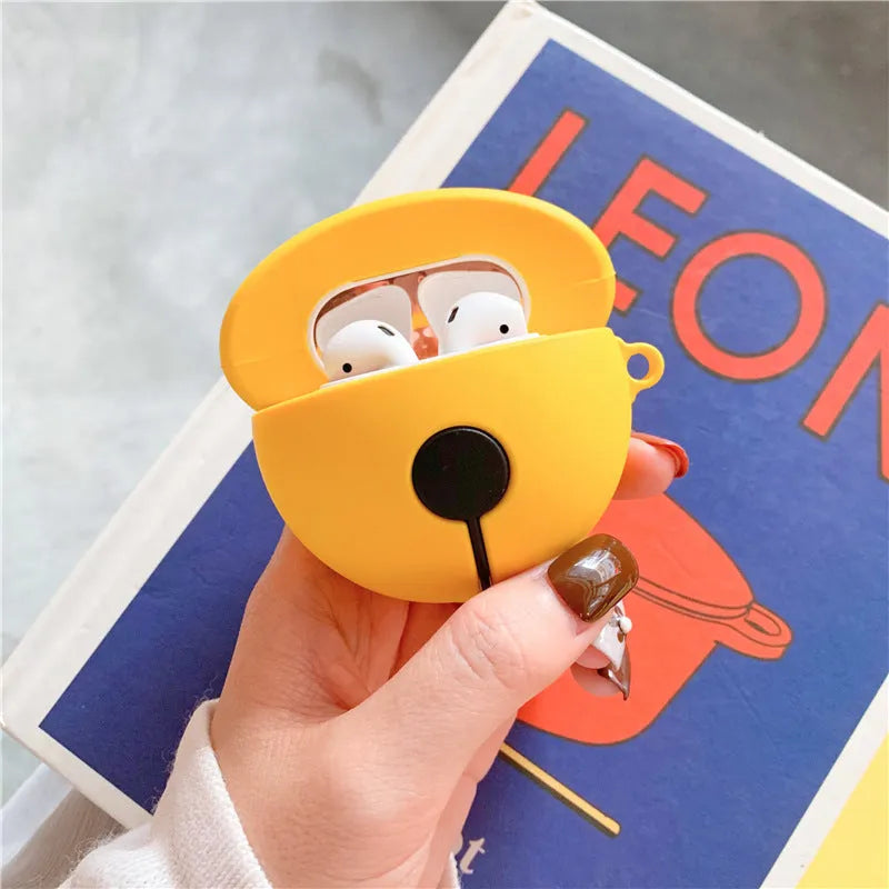 Yellow bell-shaped silicone protective case for Apple AirPods 1 and 2 headphones.