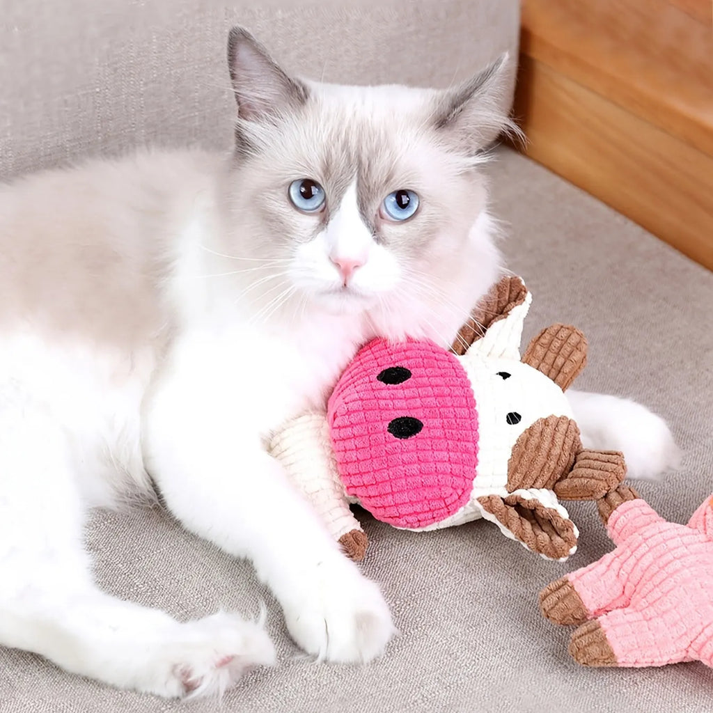 Animal shape plush dog chew toy with squeaker in bright colours