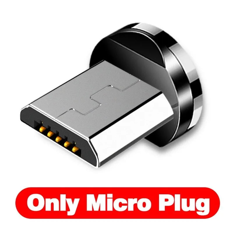 Black magnetic charging cable with aluminium housing and LED light indicator showing magnetic connectors