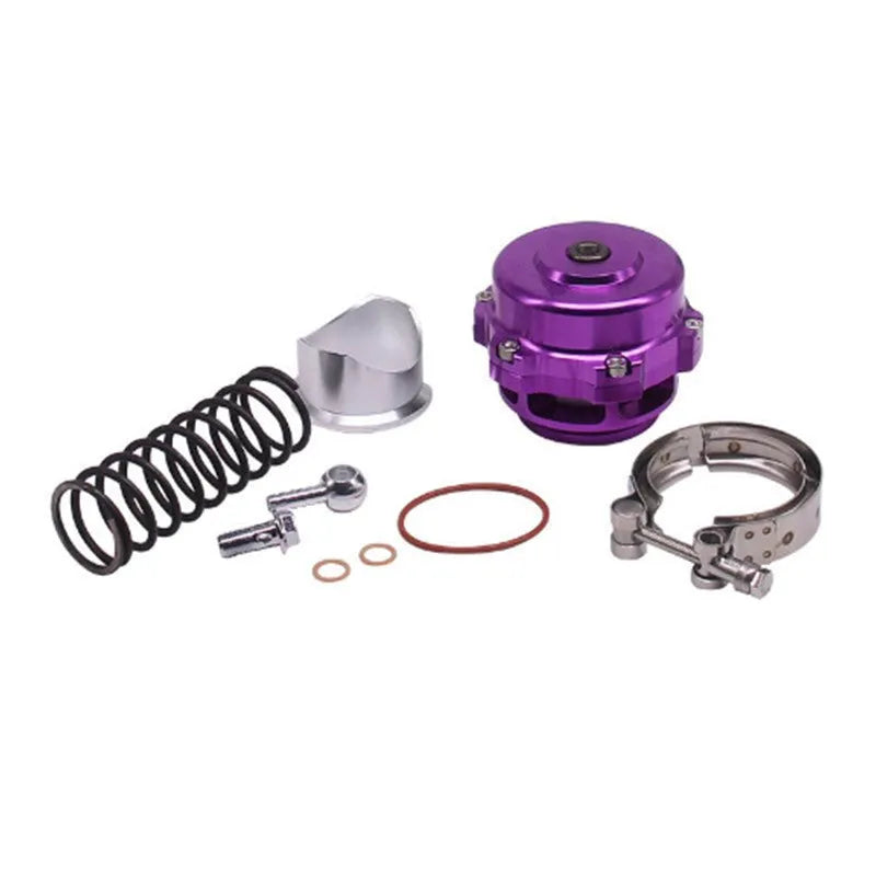 Aluminium alloy automotive blowdown valve in 50mm size, shown in available colours.