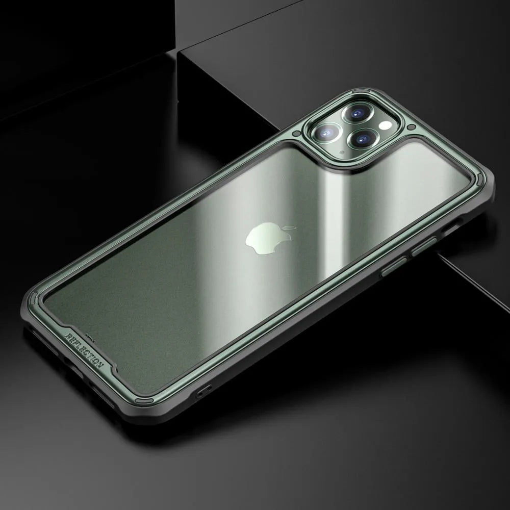 Transparent silicone phone case for iPhone 11 Pro Max in silver colour showing back and side view.