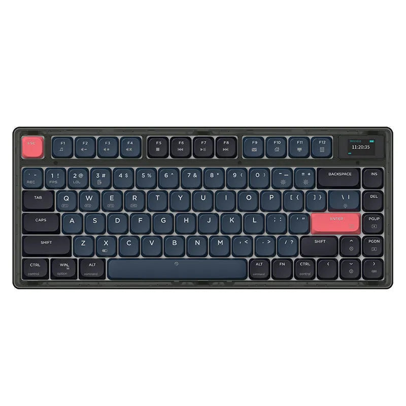 Ajazz AK832PRO mechanical keyboard with colour screen and RGB lighting on desk