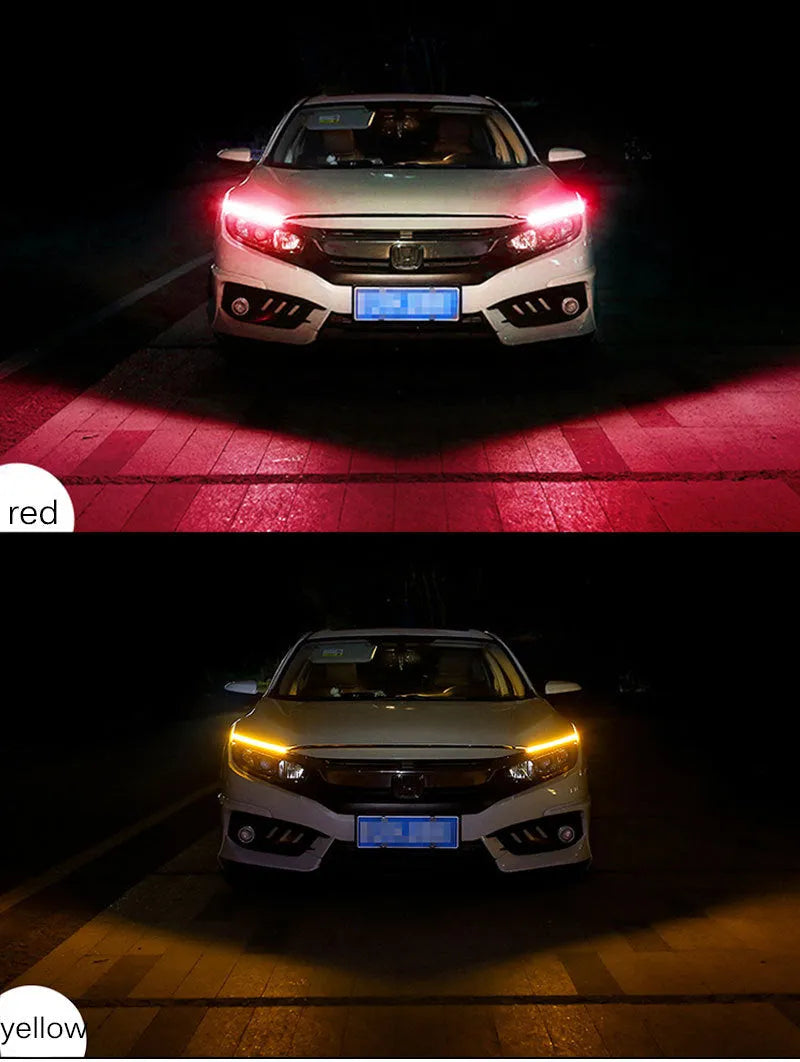 Car LED daytime running light strip with flowing turn signal function in silicone waterproof housing